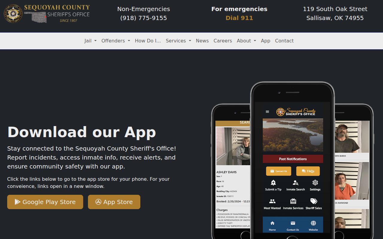 Sequoyah County Sheriff app features without a 24-hour release list