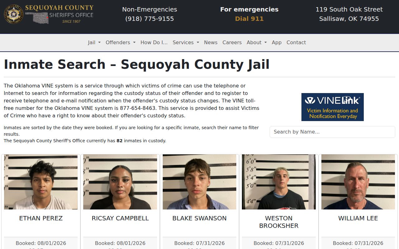 Sequoyah County current jail roster and released inmate VINE fallback
